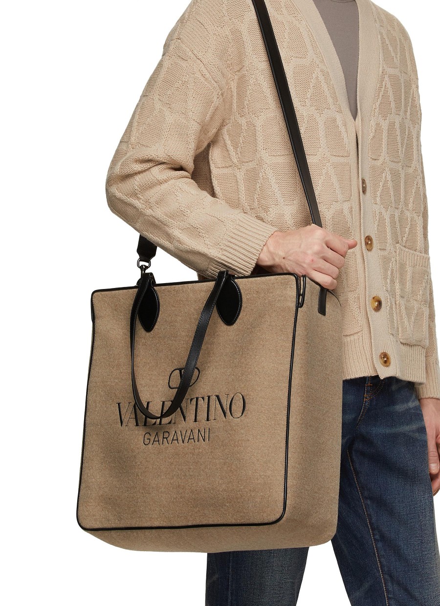 Men VALENTINO Tote Bags | Toile Iconographe Wool Shopping Bag