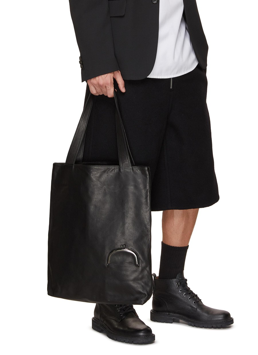 Men DISCORD YOHJI YAMAMOTO Tote Bags | Large Clasp Leather Tote Bag