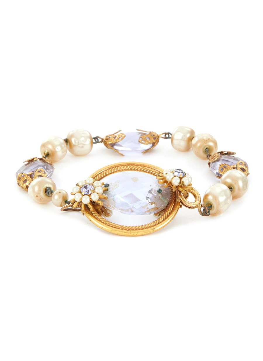 Women LANE CRAWFORD VINTAGE ACCESSORIES Vintage Accessories | Gold Tone Faux Pearl Glass Bracelet