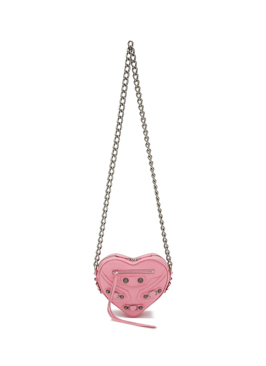 Women BALENCIAGA Crossbody | Mini 'Cagole' Heart Shape Arena Finish Leather Chain Crossbody Bag