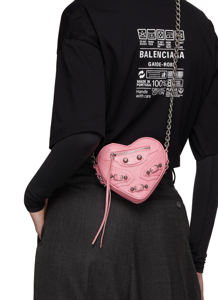 Women BALENCIAGA Crossbody | Mini 'Cagole' Heart Shape Arena Finish Leather Chain Crossbody Bag