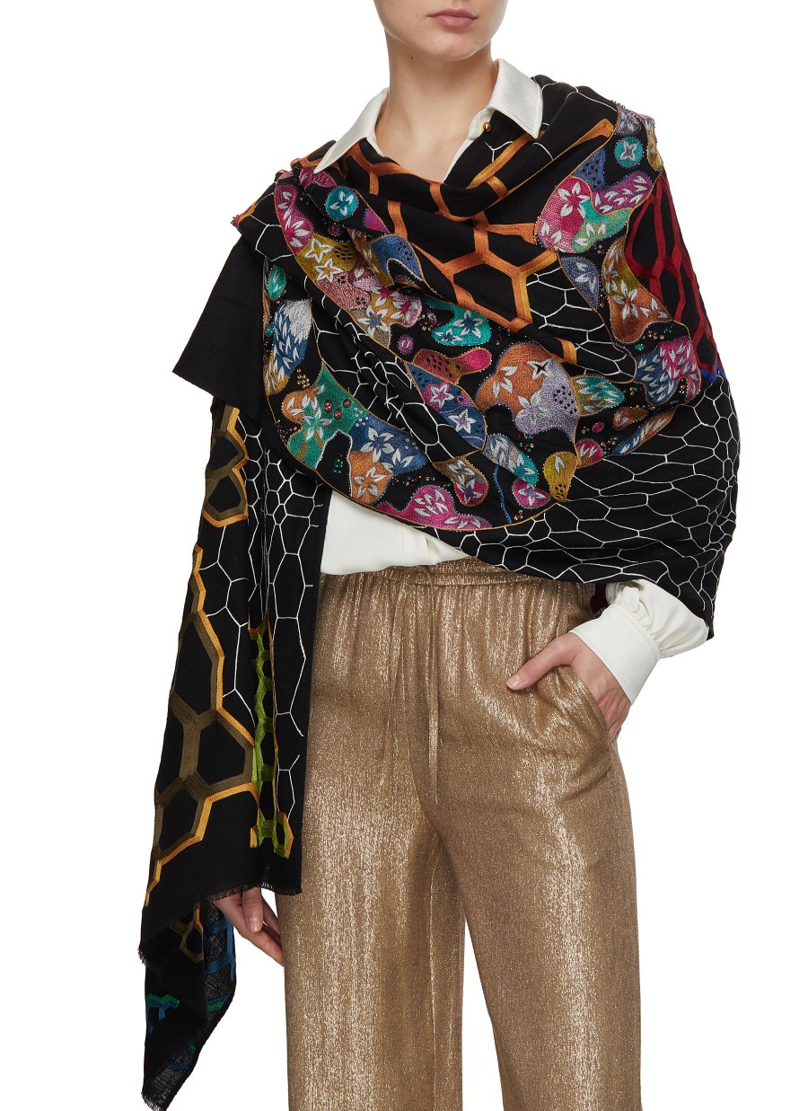 Women JANAVI Scarves & Wraps | The New King Embroidered Merino Wool Scarf