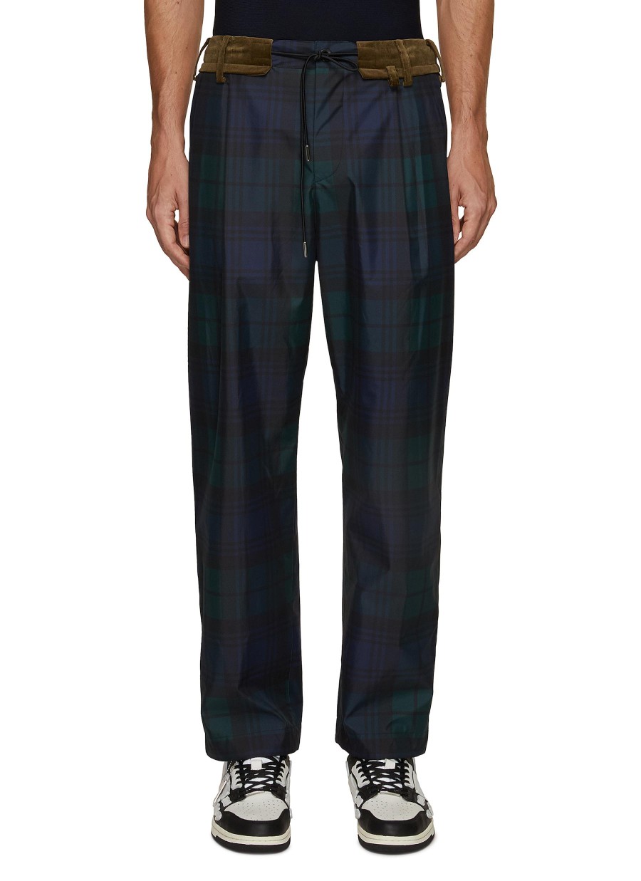 Men SACAI Pants | Checkered Print Drawstring Pants