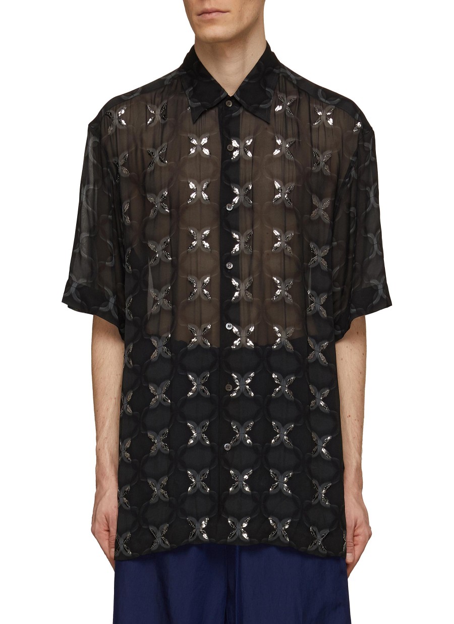 Men DRIES VAN NOTEN Shirts | Criss Cross Sequin Embroidered Loose Fit Shirt