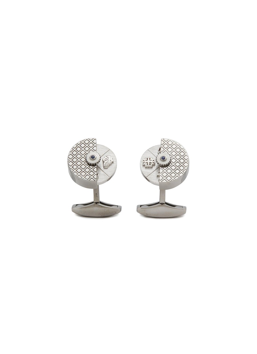 Men TATEOSSIAN Cufflinks | Limited Edition Regalia Spinning Disc Rhodium Plated Sterling Silver Sapphire Cufflinks