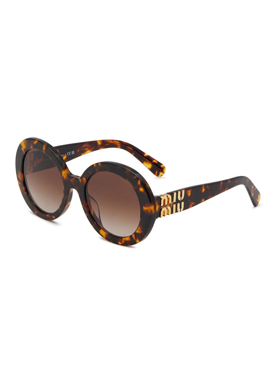 Women MIU MIU Eyewear | Tortoiseshell Effect Acetate Round Sunglasses