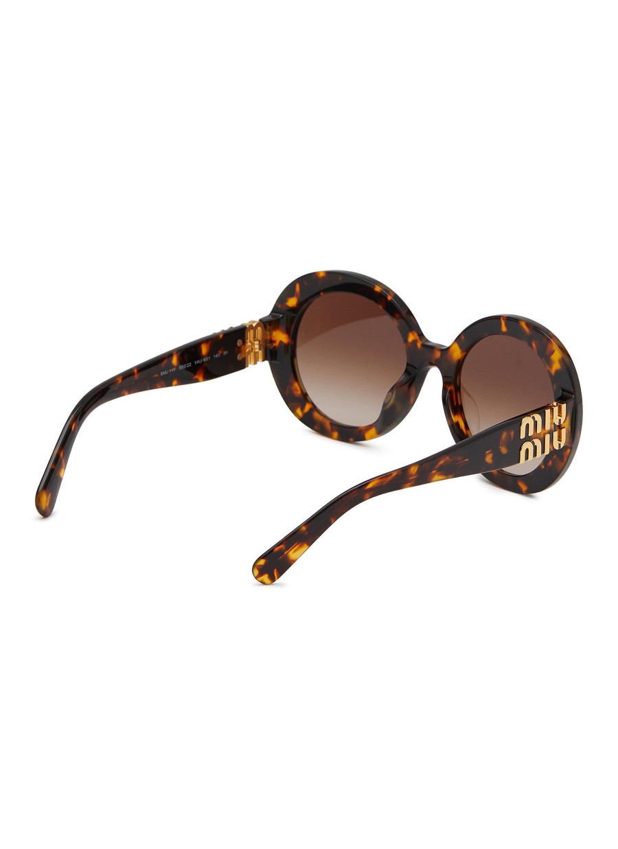 Women MIU MIU Eyewear | Tortoiseshell Effect Acetate Round Sunglasses