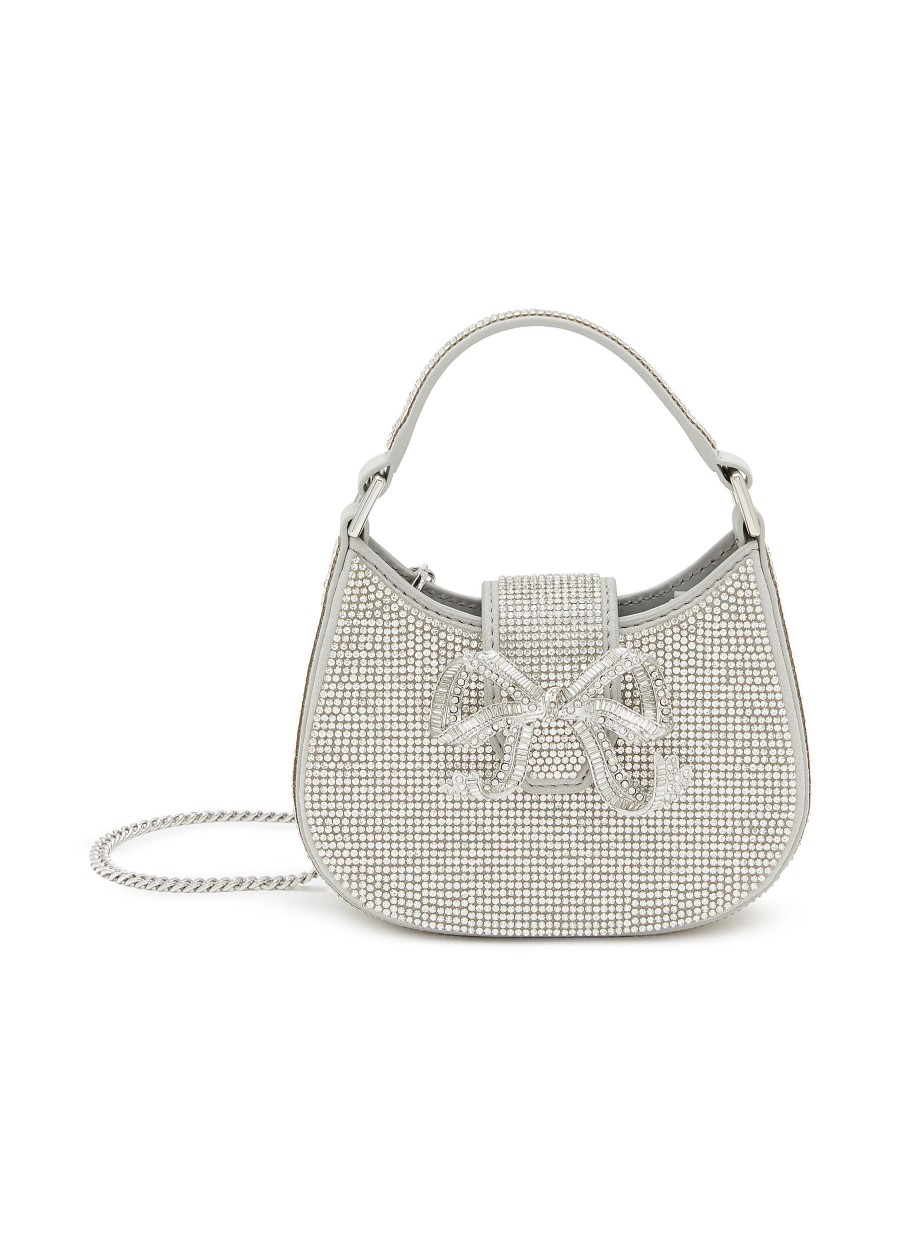 Women SELF-PORTRAIT Crossbody | Micro Bow Crescent Rhinestone Hobo Bag