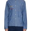 Men KENZO Shirts | Logo Embroidered Band Collar Chambray Shirt