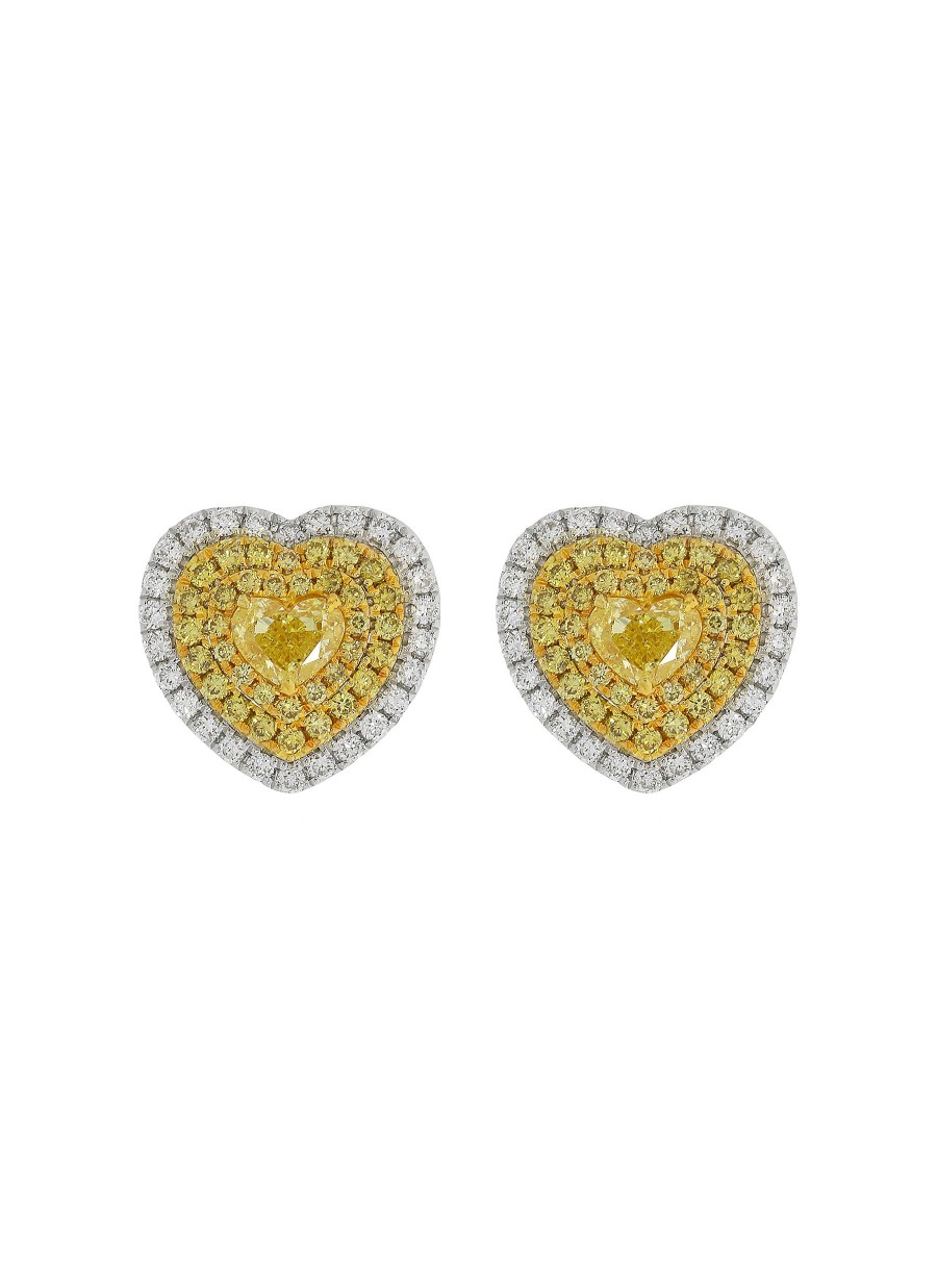 Women LC COLLECTION JEWELLERY Fine Jewellery | 18K White Yellow Gold Diamond Stud Earrings