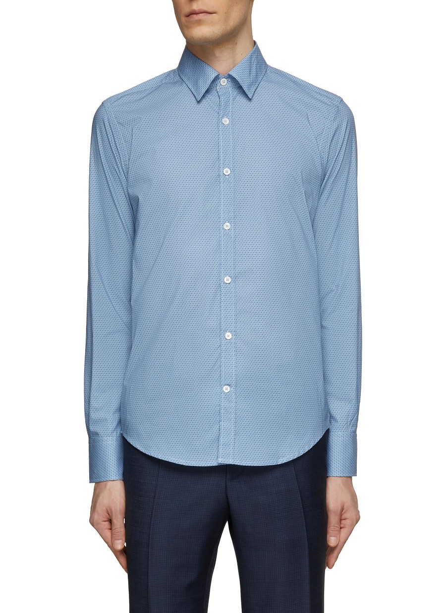 Men CANALI Shirts | Point Collar Diamond Pattern Cotton Shirt