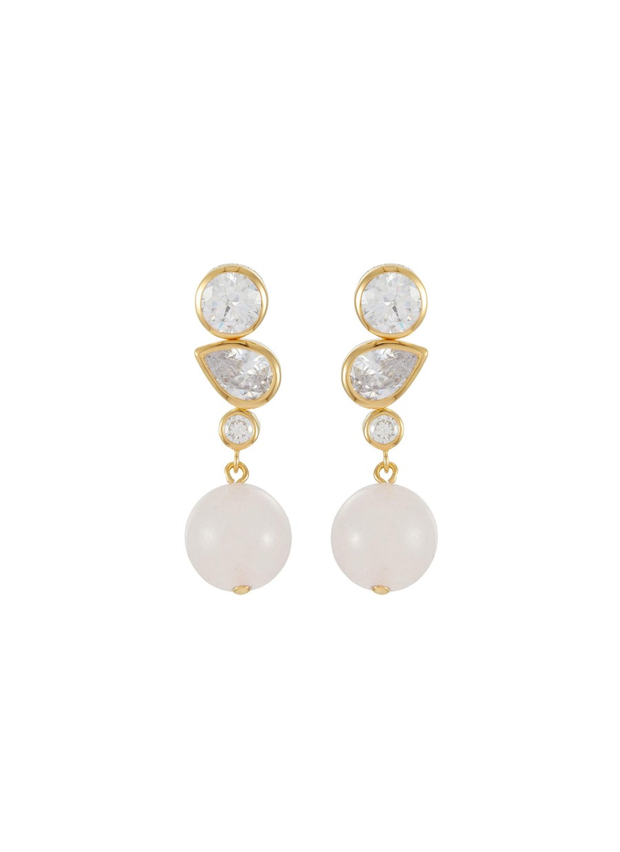 Women COMPLETEDWORKS Fashion Jewellery | Cubic Zirconia Rose Quartz 18Ct Gold Plated Vermeil Earrings