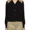 Women SACAI Knitwear | Hybrid Pleated Back Knit Cardigan