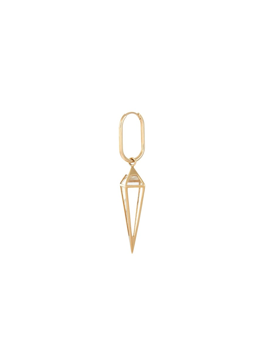 Women MÉTIER BY TOMFOOLERY Fashion Jewellery | Point Crystal 9K Gold Long Pendulum Large Oval Clicker Hoop Single Earring