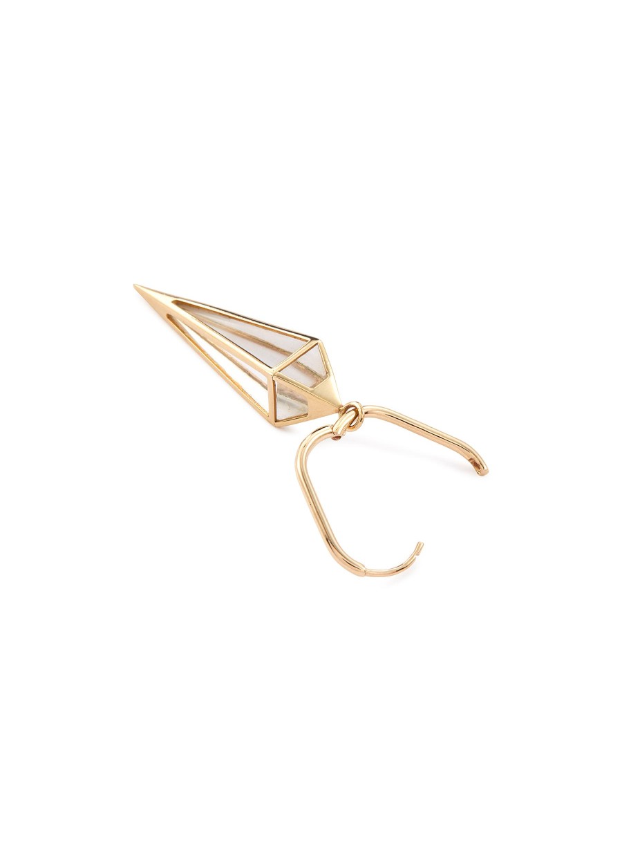 Women MÉTIER BY TOMFOOLERY Fashion Jewellery | Point Crystal 9K Gold Long Pendulum Large Oval Clicker Hoop Single Earring