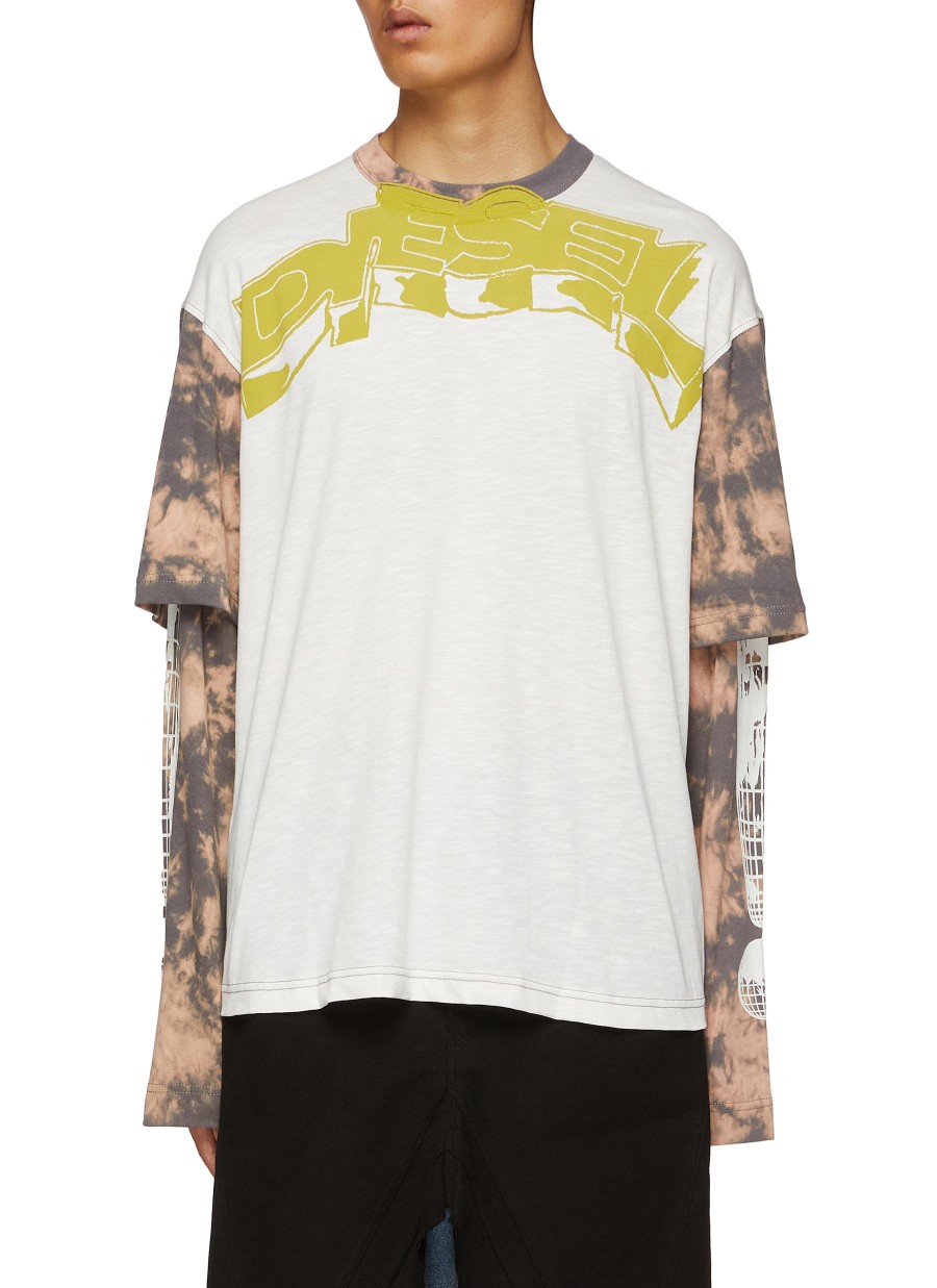 Men DIESEL T-Shirts | Oil Dyed Printed Back Layered T-Shirt