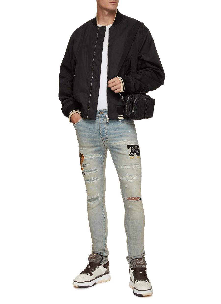 Men AMIRI Pants | Varsity Eagle Logo Distressed Skinny Jeans