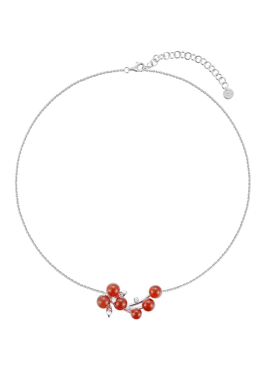 Women LC COLLECTION JEWELLERY Fine Jewellery | Neo-Romantic Christmas Holly 18K White Gold Diamond Carnelian Necklace