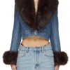 Women ALEXANDER WANG Jackets | Faux Fur Collar Denim Jacket