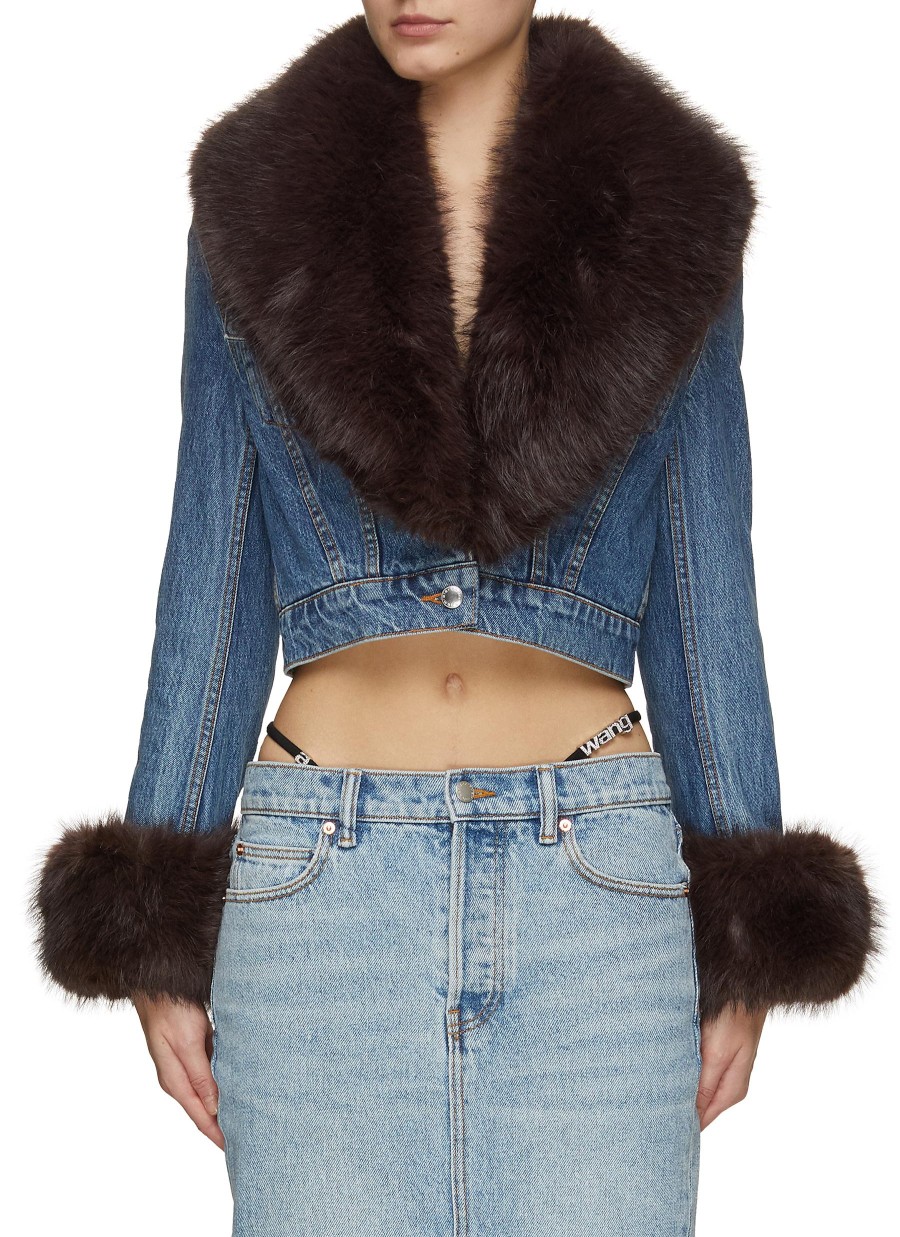 Women ALEXANDER WANG Jackets | Faux Fur Collar Denim Jacket