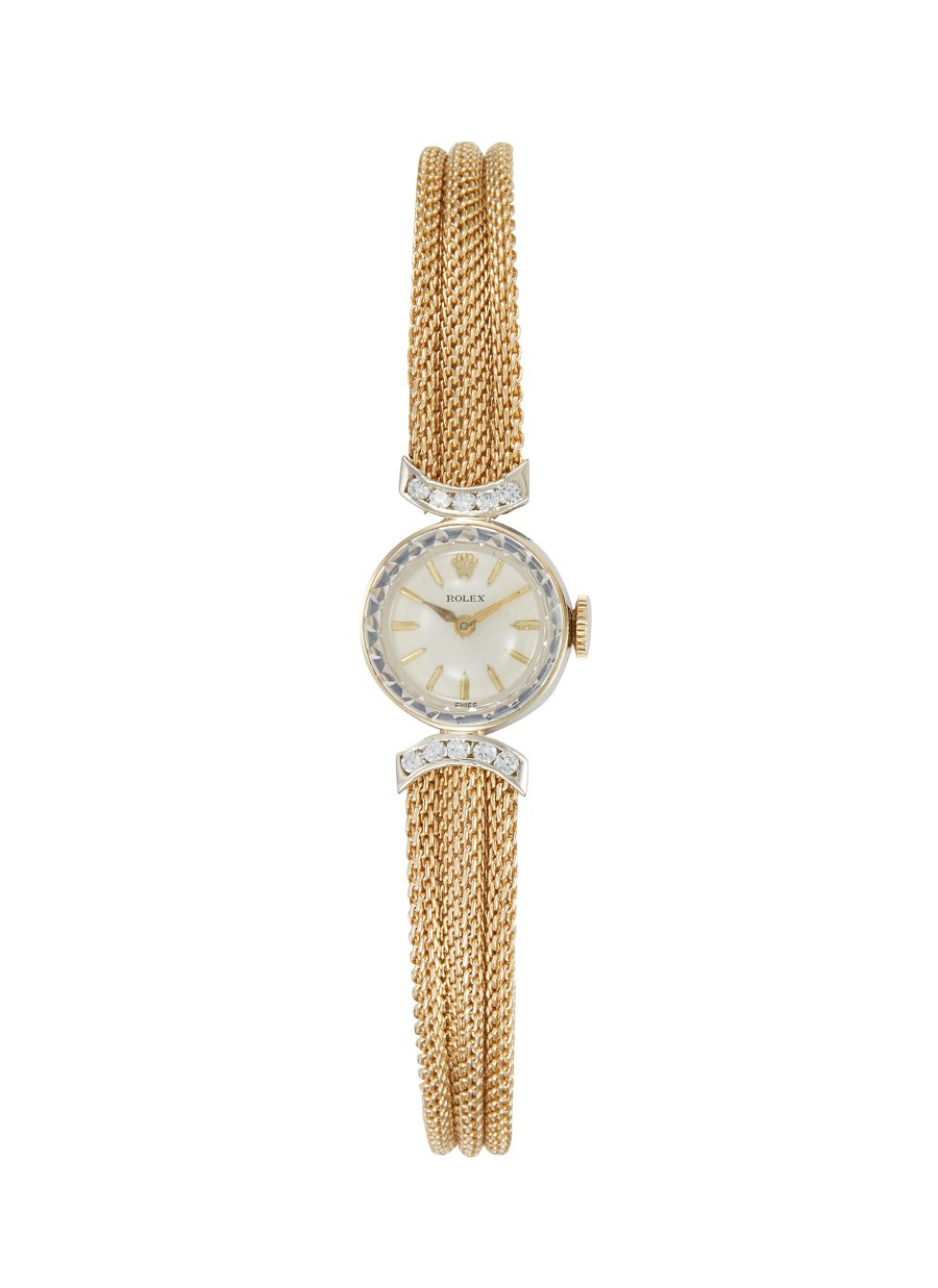 Women LANE CRAWFORD VINTAGE WATCHES Vintage Accessories | Rolex Diamond Encrusted 14K Gold Triple Chain Round Watch