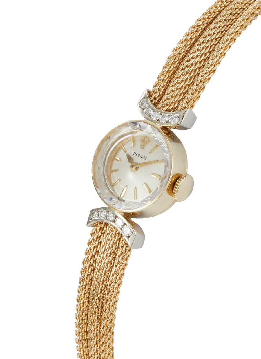 Women LANE CRAWFORD VINTAGE WATCHES Vintage Accessories | Rolex Diamond Encrusted 14K Gold Triple Chain Round Watch