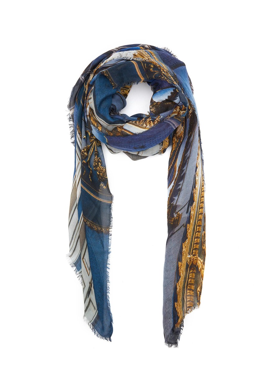 Women FALIERO SARTI Scarves & Wraps | Frayed Teatro Degli Stati Praga Printed Wool Blend Scarf