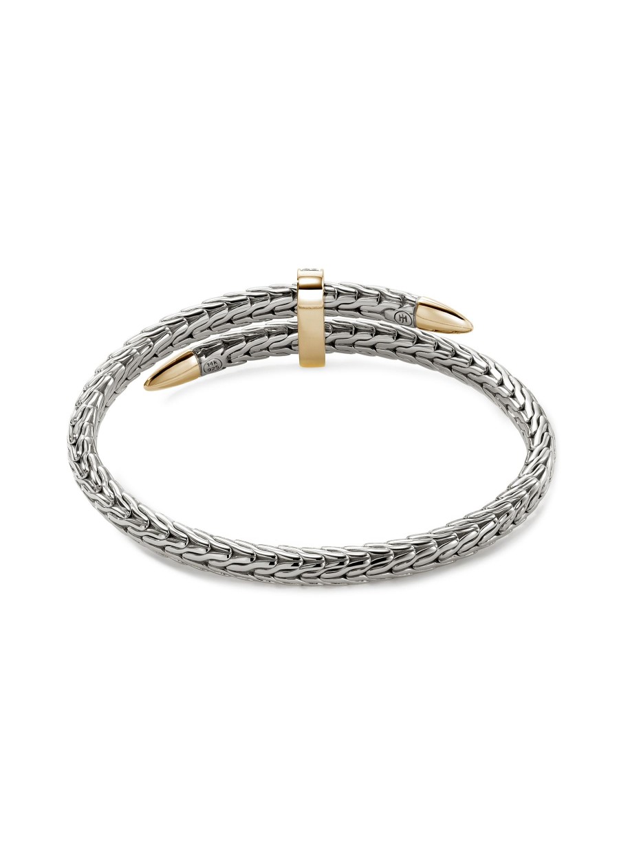 Women JOHN HARDY Fine Jewellery | Classic Chain Diamond 14K Gold Sterling Silver Bypass Flex Cuff — Size S-M