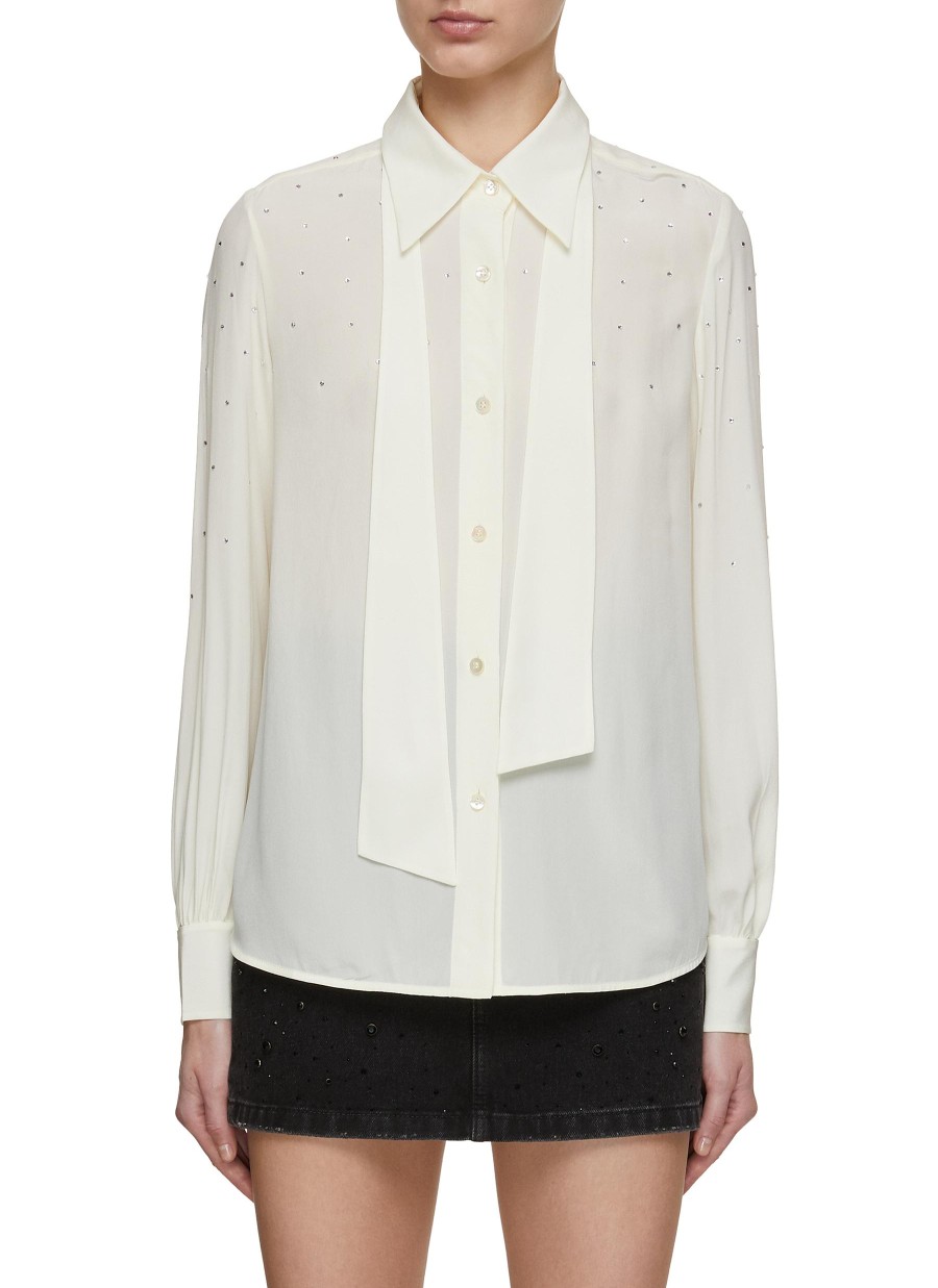 Women MO&CO. Tops | Rhinestones Tied Long Sleeves Shirt