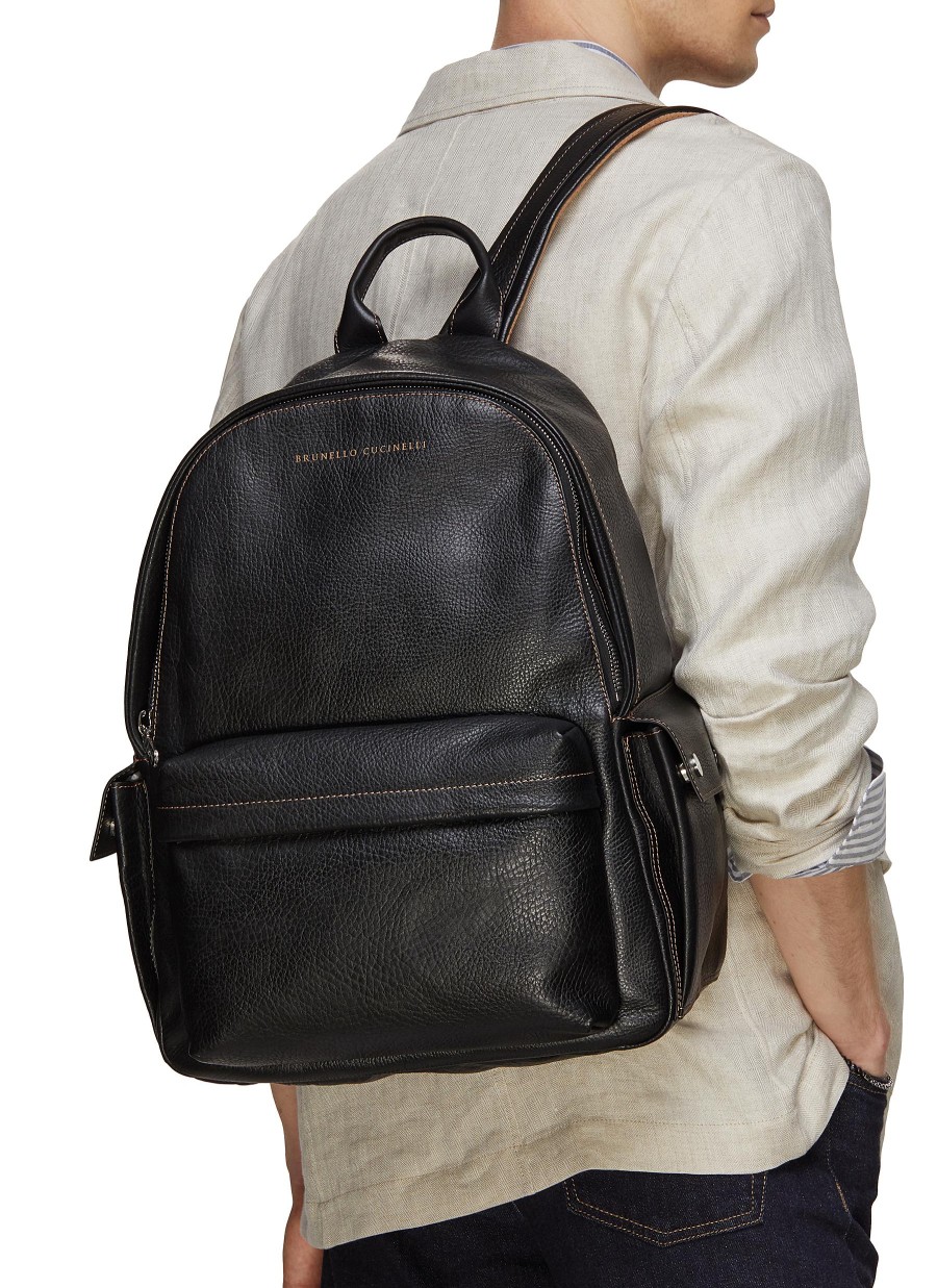 Men BRUNELLO CUCINELLI Backpacks | Zipped Leather Backpack