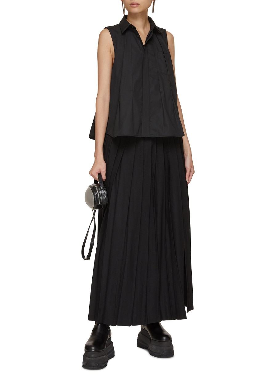 Women SACAI Tops | Pleated Sleeveless Poplin Shirt