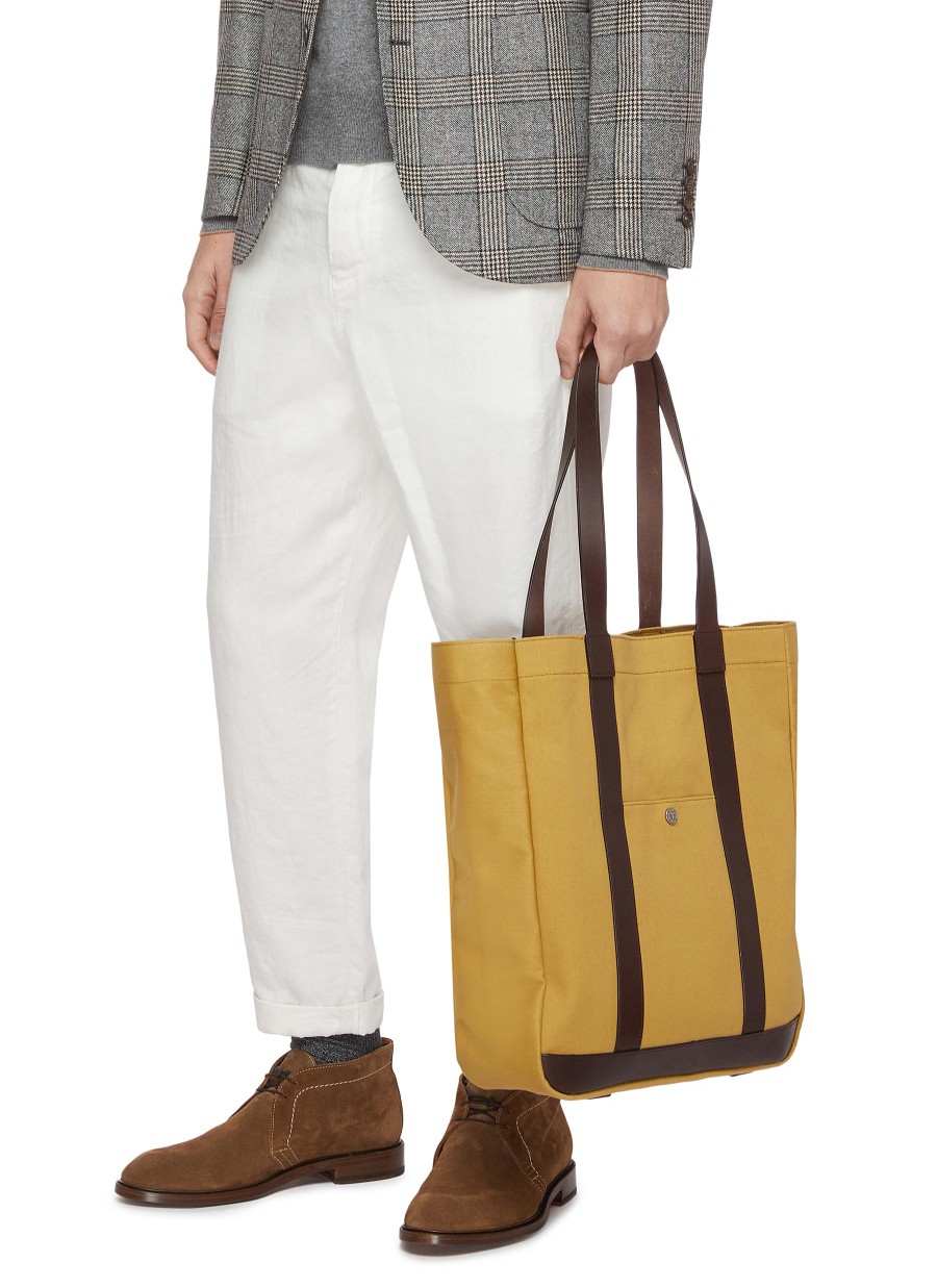 Men TRUNK Tote Bags | Open' Leather Trim Canvas Tote