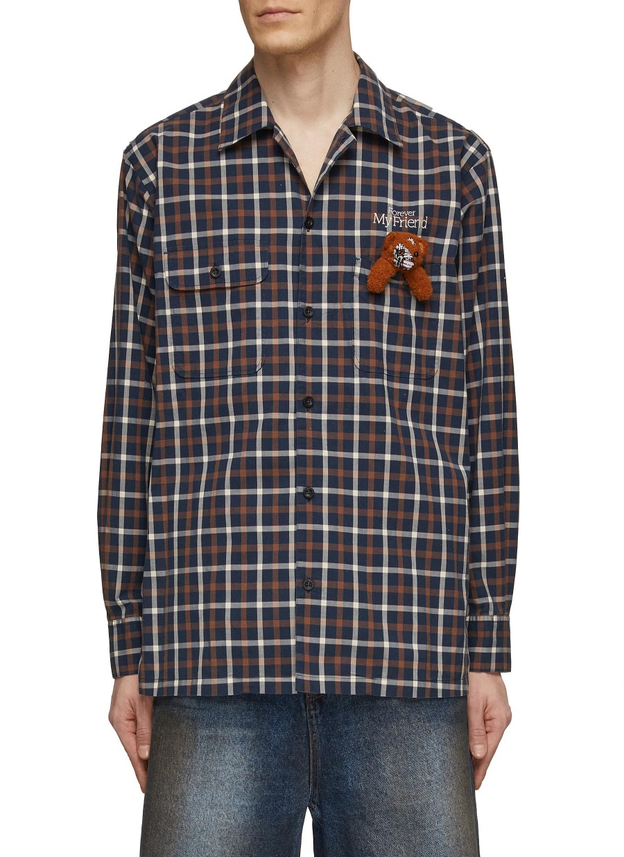 Men DOUBLET Shirts | Terminator Teddy Bear Pocket Detail Checkered Shirt