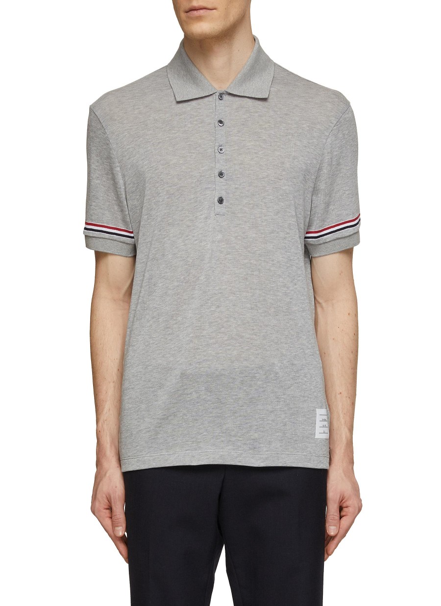 Men THOM BROWNE Polos | Lightweight Striped Sleeve Trim Polo