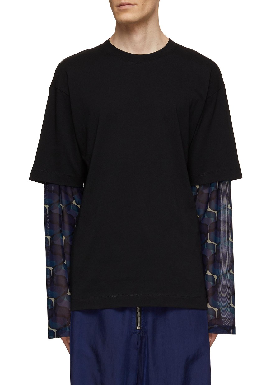 Men DRIES VAN NOTEN T-Shirts | Printed Sleeve Insert Crewneck T-Shirt