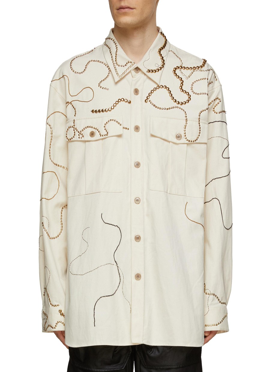 Men DRIES VAN NOTEN Shirts | Crowsey Oversized Chain Embroidered Shirt