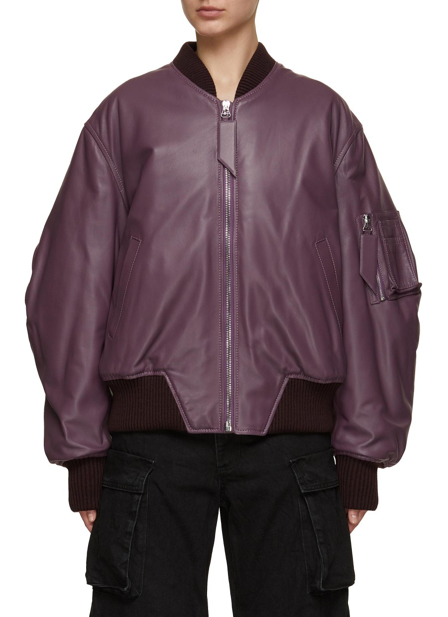 Women THE ATTICO Jackets | Anja Leather Bomber Jacket