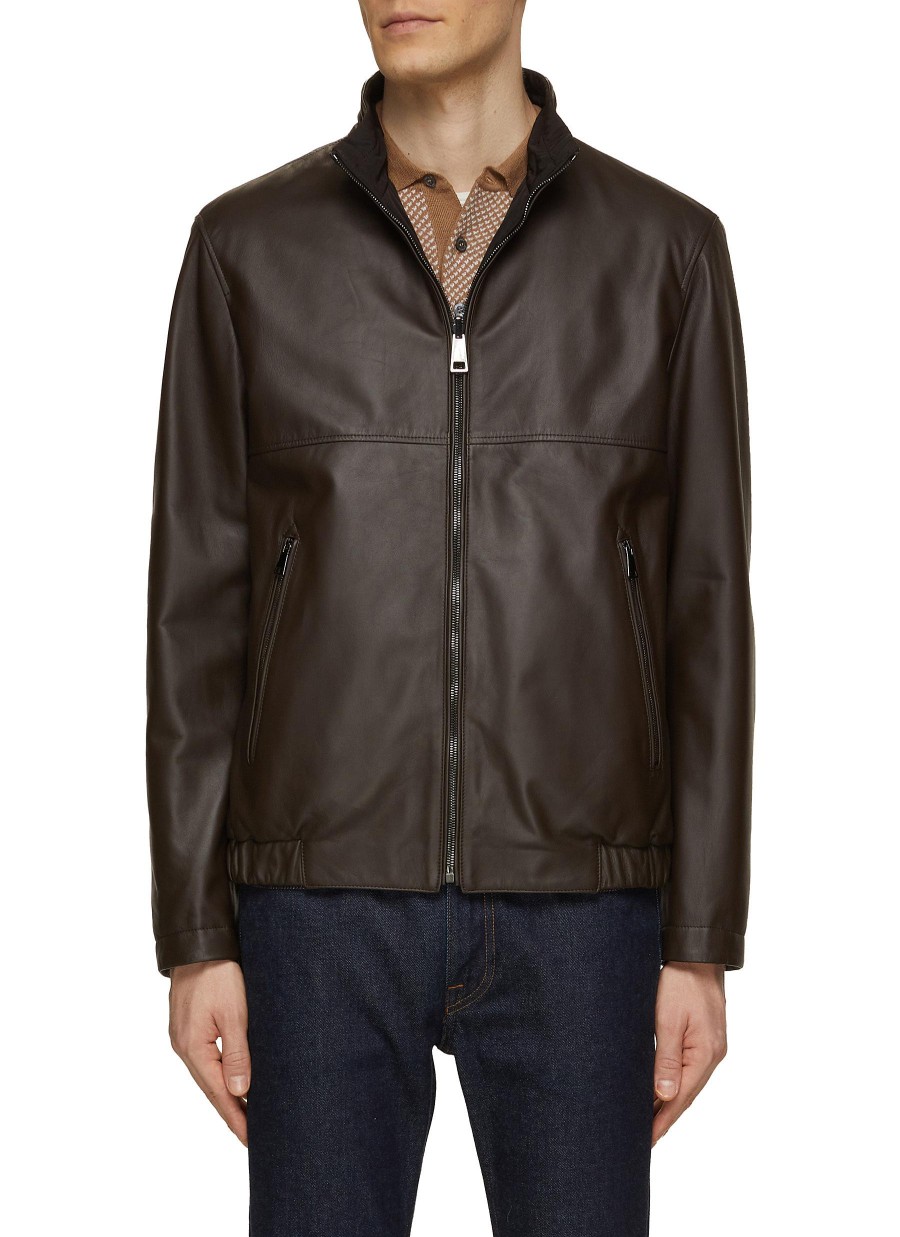 Men CANALI Jackets | Reversible Leather Bomber Jacket · Outletquinn