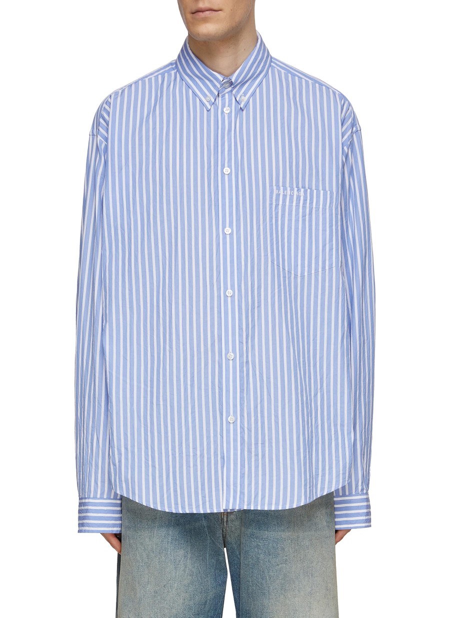 Men BALENCIAGA Shirts | Crinkled Striped Shirt