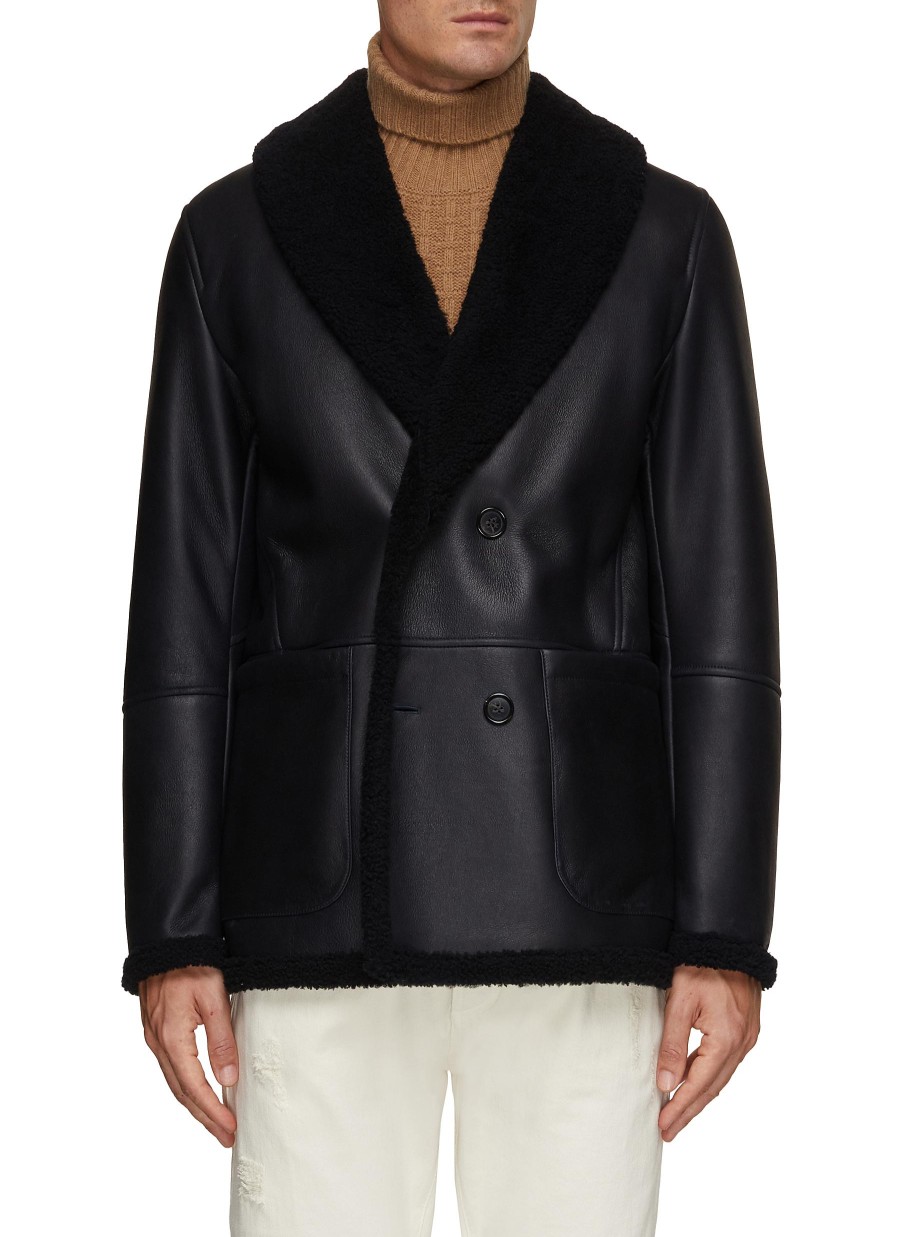 Men ISAIA Coats | Bouble Breasted Leather Shearling Coat