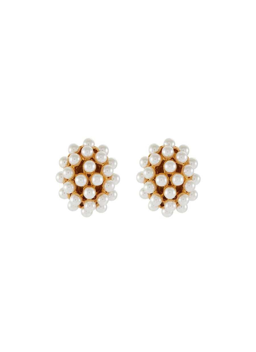 Women LANE CRAWFORD VINTAGE ACCESSORIES Vintage Accessories | Donald Stannard Gold Tone Faux Pearls Earrings