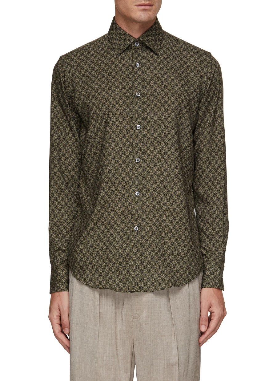 Men CANALI Shirts | Leaf Print Sport Shirt