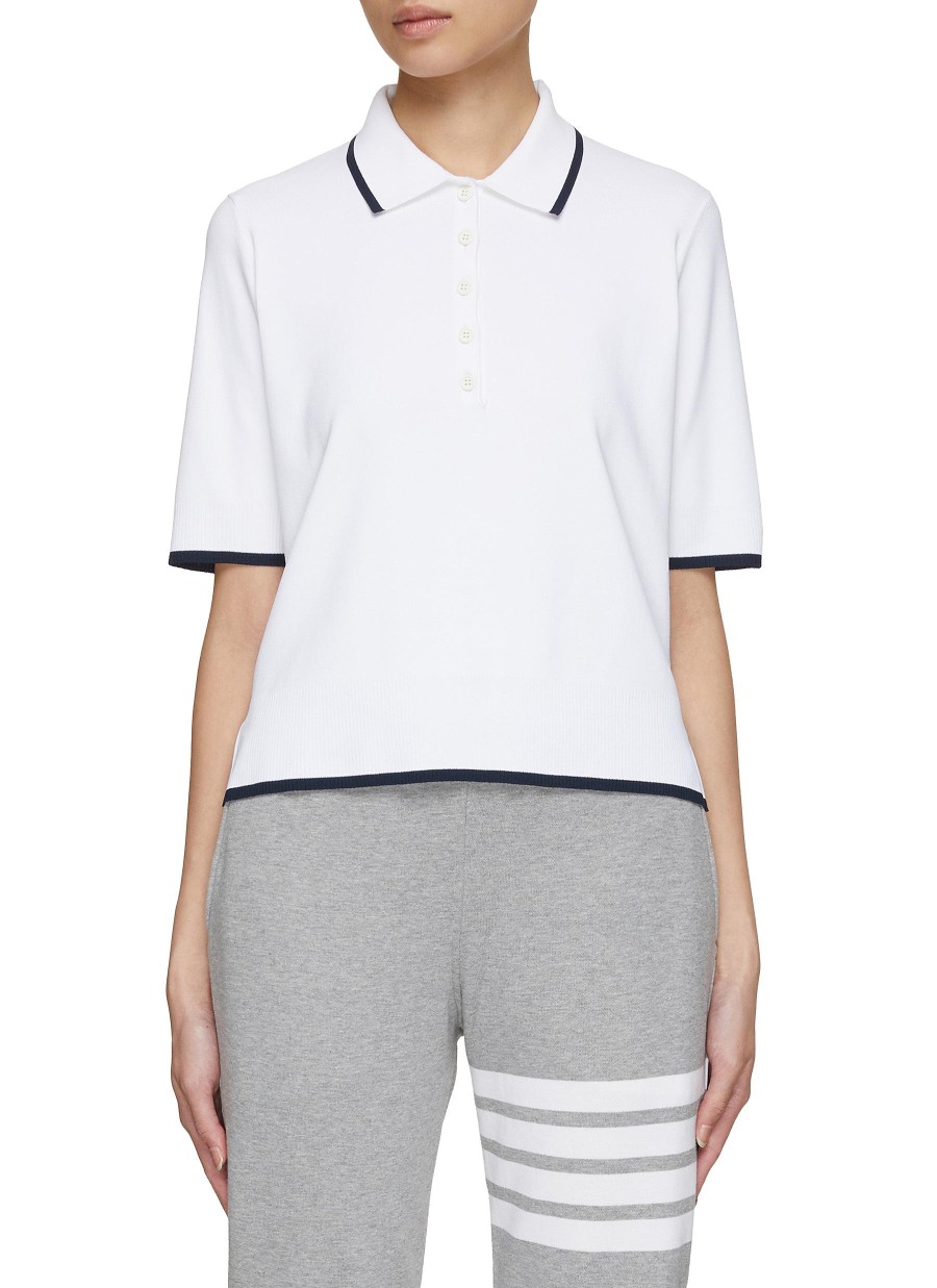 Women THOM BROWNE Tops | Contrast Trim Boxy Polo Shirt