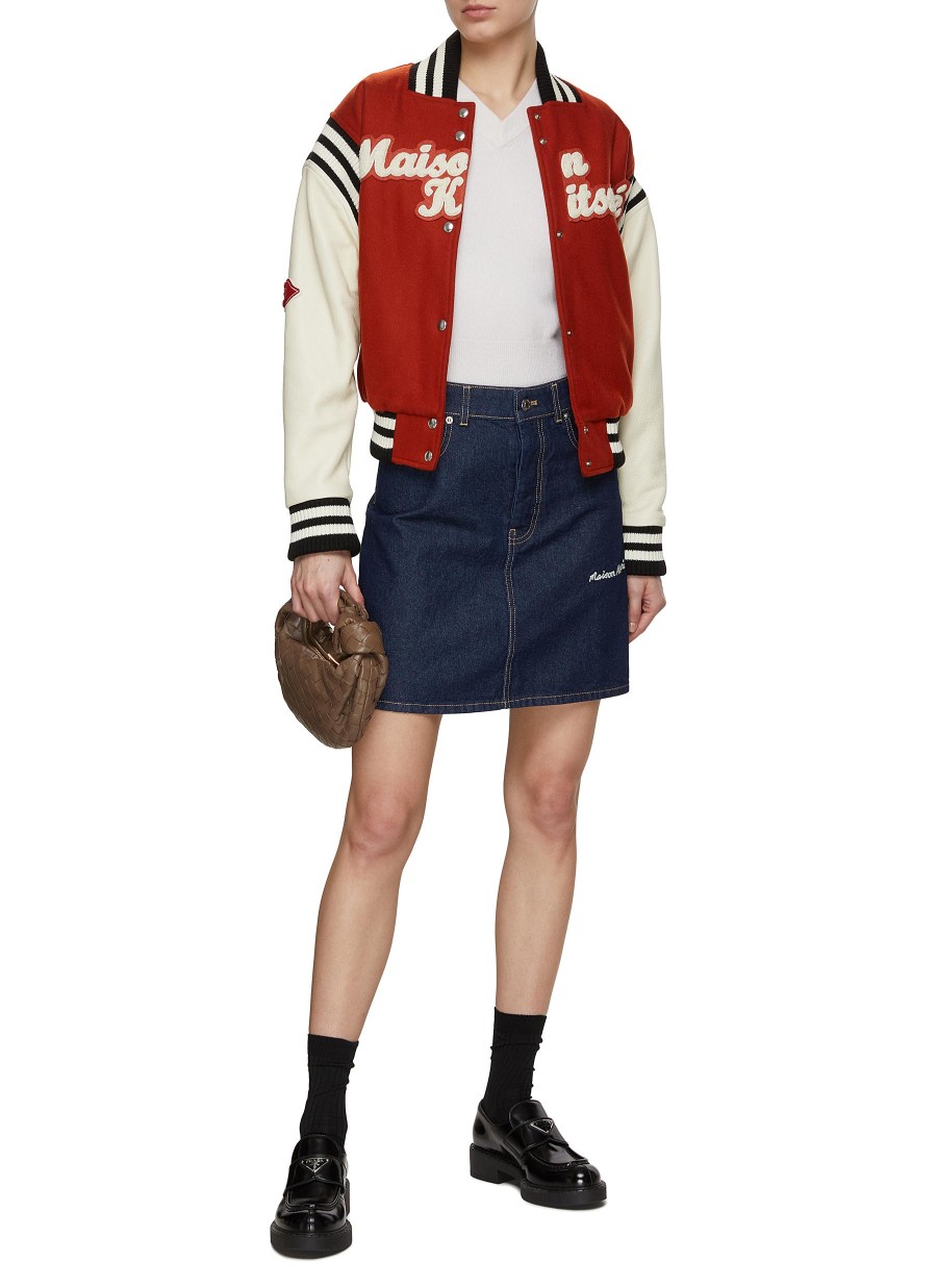 Women KITSUNE Jackets | Wool Felt Varsity Jacket With Leather Sleeves