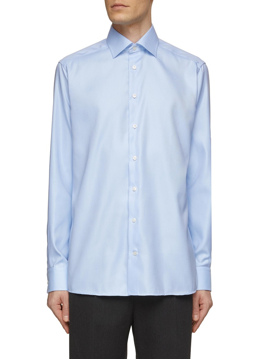 Men ETON Shirts | Textured Twill Cotton Shirt