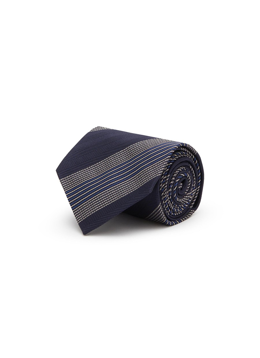 Men ISAIA Ties | Herringbone Stripe Motif Silk Tie