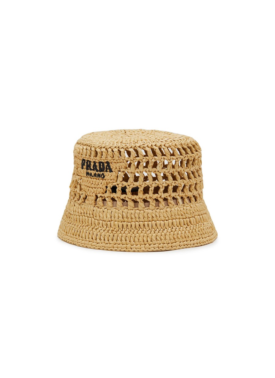 Women PRADA Hats & Gloves | Logo Intarsia Raffia Bucket Hat