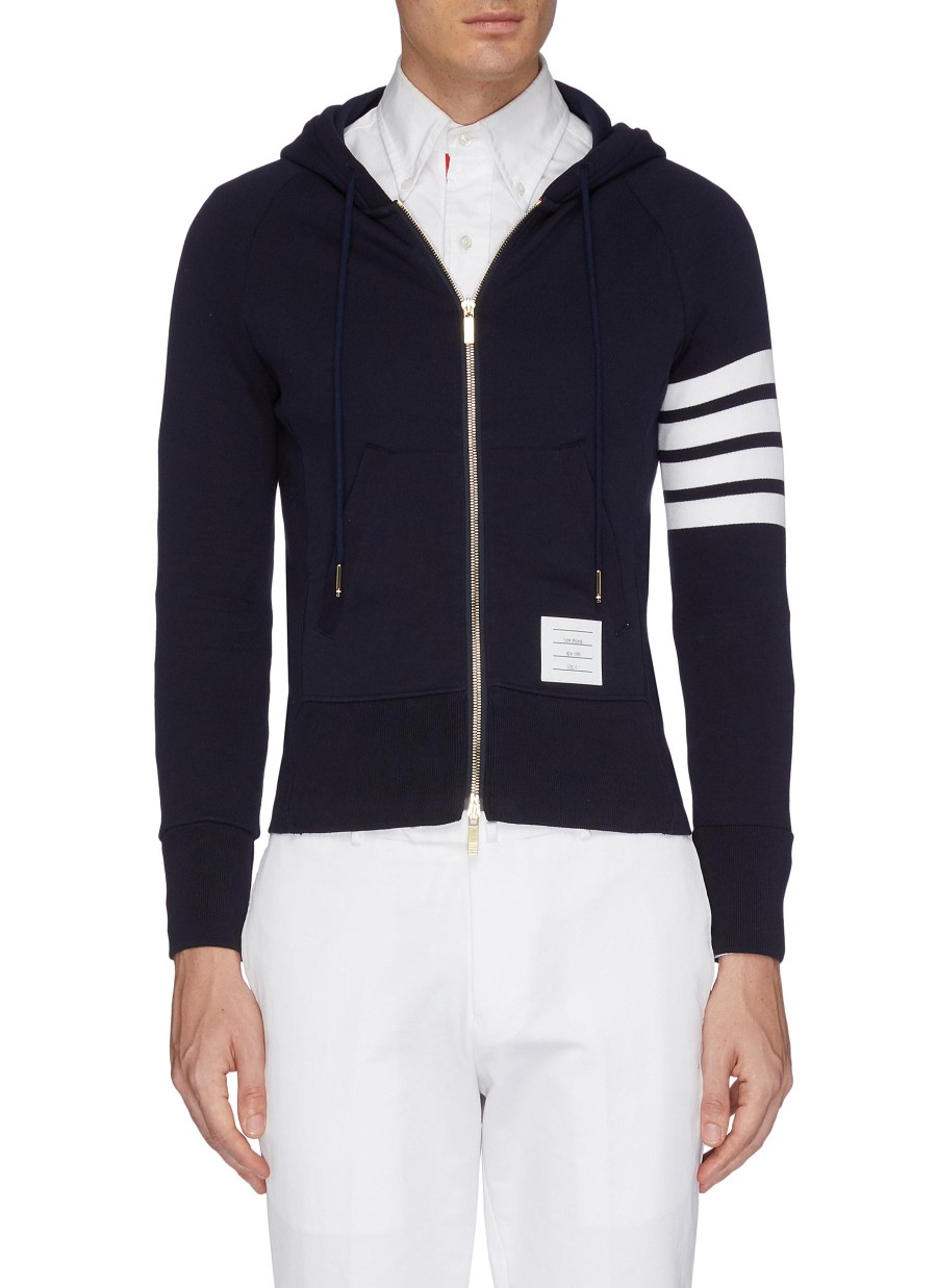 Men THOM BROWNE Pullovers & Hoodies | Stripe Raglan Sleeve Zip Hoodie