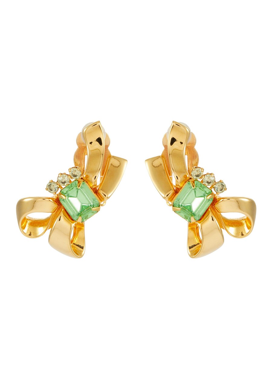 Women LANE CRAWFORD VINTAGE ACCESSORIES Vintage Accessories | Jr Gold Tone Green Diamante Emerald Clip On Earrings