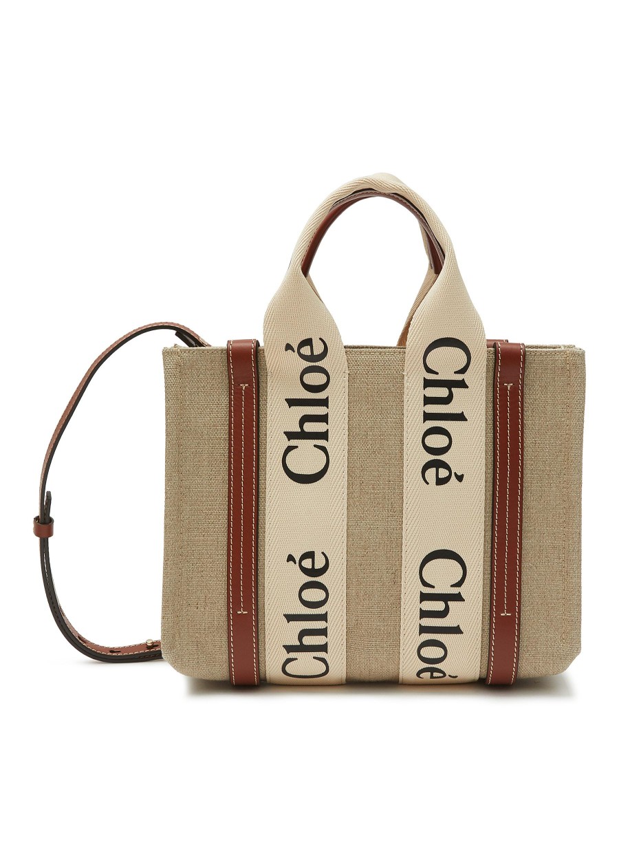 Women CHLOÉ Tote Bags | Small 'Woody' Eco Linen Canvas Tote Bag